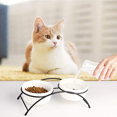 “N/A” Cuenco De Cerámica para Mascotas Huella De Hueso Marco De Hierro Cuenco Doble Cuenco para Perros Cuenco para Gatos Cuenco De Comida para Gatos Antideslizante Universal Marco De Hierro