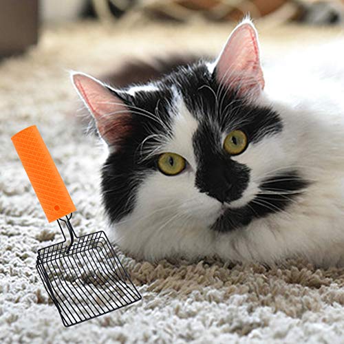 NANAOUS Spray grande de metal de filtro instantáneo para gatos Litter Scoop Cat Suministros de limpieza para mascotas, cuchara de arena antiadherente para gatos con mango de espuma