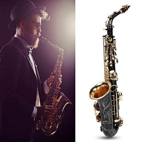 Nannday con Cork Grease White Guantes Box Set de Saxo Alto, Bell Mouth E Flat Sax Set Set de saxofón de latón, para músicos novatos(Black)