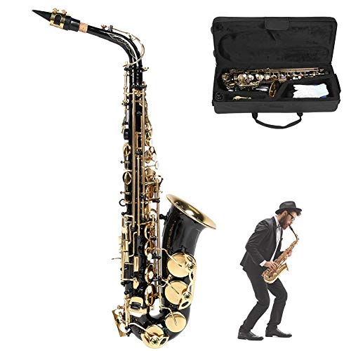 Nannday con Cork Grease White Guantes Box Set de Saxo Alto, Bell Mouth E Flat Sax Set Set de saxofón de latón, para músicos novatos(Black)