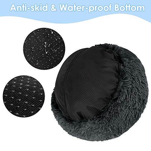 Nasjac Cama calmante para Mascotas, Cama cálida para Perros con Funda extraíble, cojín de Felpa Suave con una acogedora Esponja Inferior Antideslizante para Dormir Otoño Invierno (80 CM Gris Oscuro)
