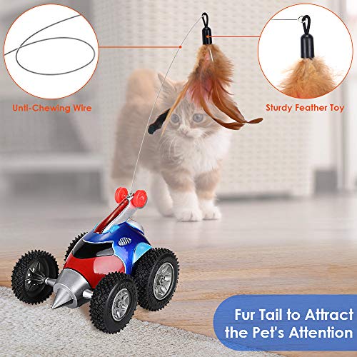 Nasjac Remote Cat Toy, Nueva versión Rocket Shape Interactive Moving Automatic Robotic Sound Chaser Prank Car para Gatito (sin batería incluida)