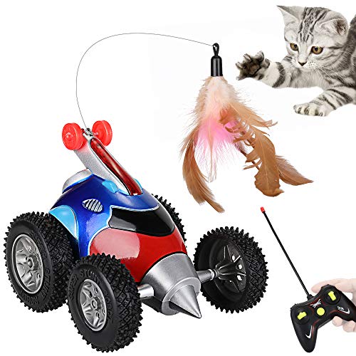 Nasjac Remote Cat Toy, Nueva versión Rocket Shape Interactive Moving Automatic Robotic Sound Chaser Prank Car para Gatito (sin batería incluida)