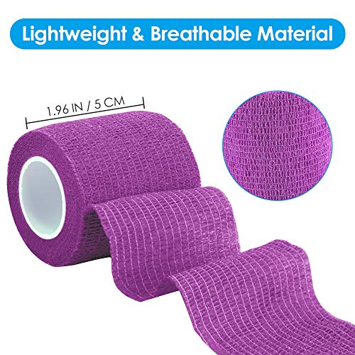 Nasjac Vendaje Autoadhesivo para Mascotas, 12 Rollos de Cinta, 2" x 5 Yardas Cada uno después de estirado (Couleur mélangée, 12 Rouleaux) (Couleur mélangée, 12 Rouleaux)