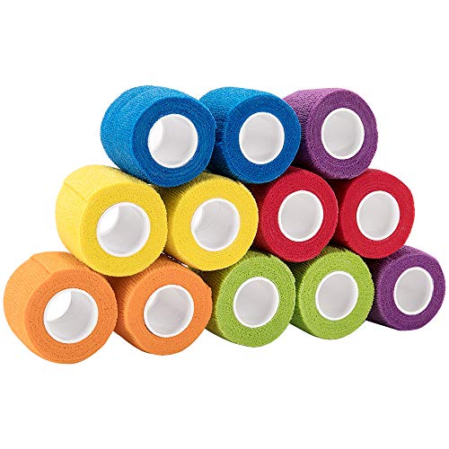 Nasjac Vendaje Autoadhesivo para Mascotas, 12 Rollos de Cinta, 2" x 5 Yardas Cada uno después de estirado (Couleur mélangée, 12 Rouleaux) (Couleur mélangée, 12 Rouleaux)