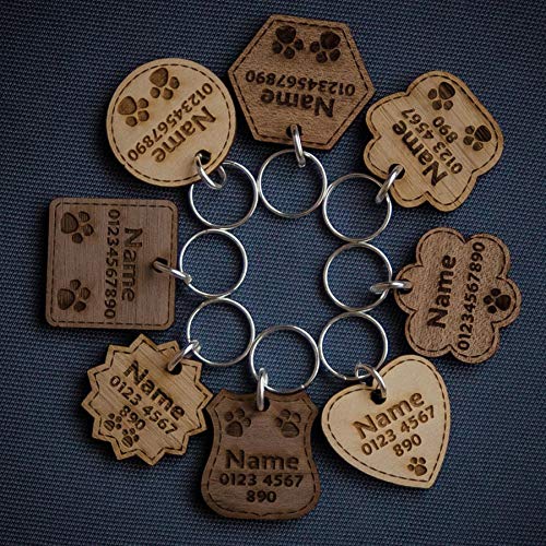 National Engraver Etiquetas de Identificación de Mascotas Perros y Gatos Personalizadas Grabado Madera