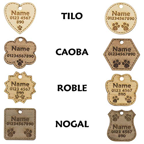National Engraver Etiquetas de Identificación de Mascotas Perros y Gatos Personalizadas Grabado Madera