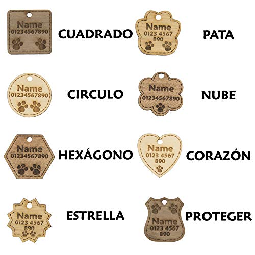 National Engraver Etiquetas de Identificación de Mascotas Perros y Gatos Personalizadas Grabado Madera