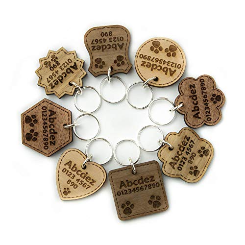 National Engraver Etiquetas de Identificación de Mascotas Perros y Gatos Personalizadas Grabado Madera