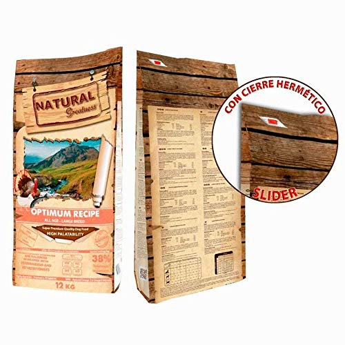 NATURAL GREATNESS - Pienso Pavo y Pollo Saco 12 kg Optimum Recipe Perros de Todas Las Razas y Edades + Aceite Salmón Grizzly 500 ml | ANIMALUJOS