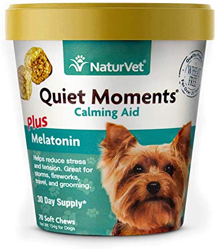 NaturVet Quiet Moments Calmante Ayuda Plus Melatonina para Perros, 70 CT Dental para Suave, Fabricado en Estados Unidos