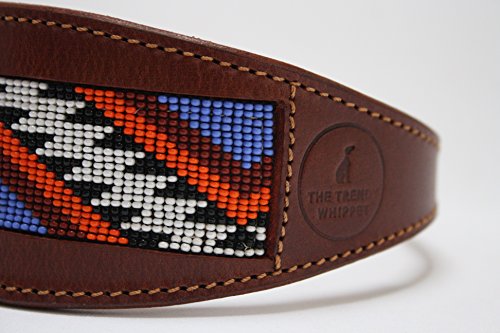 Navajo - Collar ancho acolchado de piel de oveja azteca y ante suave, diseño de galgo, perro saluki (mediano)