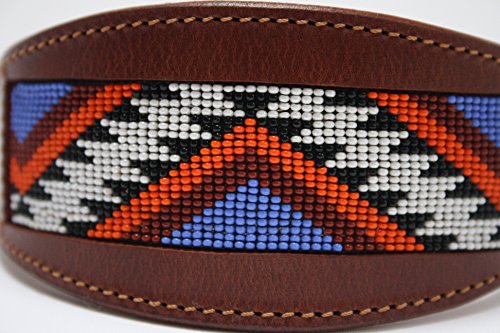 Navajo - Collar ancho acolchado de piel de oveja azteca y ante suave, diseño de galgo, perro saluki (mediano)