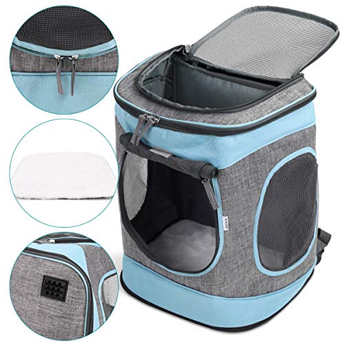 Navaris Mochila para Transportar Mascotas -Transportín Plegable Porta Mascota - Bolso Acolchado Transpirable para Gatos Cachorros de máx. 15 KG