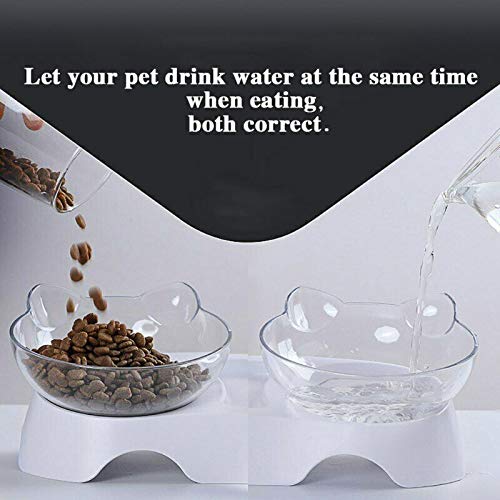 NCNC Cuencos Dobles para Gatos, Cuenco ortopédico para Mascotas Anti-vómitos, Cuenco para Perros Kitty’s Food Water Bowl, Plato Inclinado para Proteger la Columna Vertebral, Cuenco Inclinado de 15 °