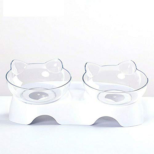 NCNC Cuencos Dobles para Gatos, Cuenco ortopédico para Mascotas Anti-vómitos, Cuenco para Perros Kitty’s Food Water Bowl, Plato Inclinado para Proteger la Columna Vertebral, Cuenco Inclinado de 15 °