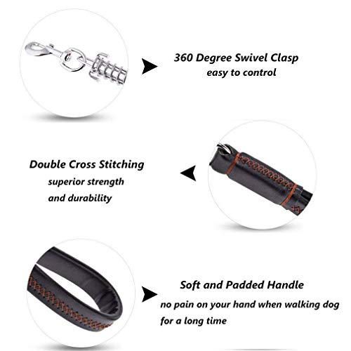 Negro Marrón 12"de Cuero Genuino Perro Corto Leash Plomo Pesado para Perro Grande con Amortiguador de Acero Inoxidable Choque Primavera
