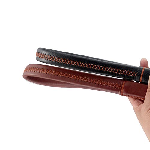 Negro Marrón 12"de Cuero Genuino Perro Corto Leash Plomo Pesado para Perro Grande con Amortiguador de Acero Inoxidable Choque Primavera