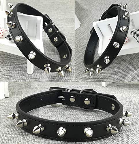 Newtensina 2 Piezas Tachonado Grano de cocodrilo y Negro Puro Collar de Cachorro Collar de Perro con Pinchos para Perros Gatos