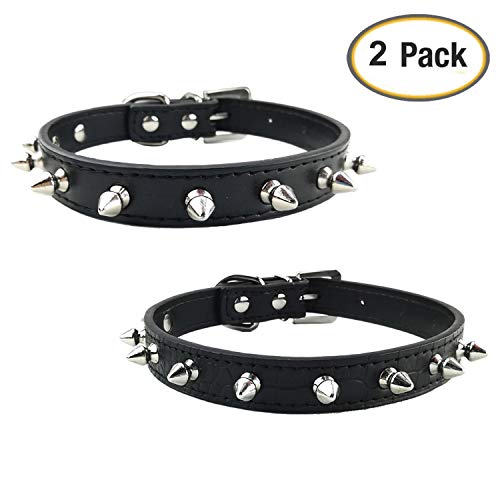 Newtensina 2 Piezas Tachonado Grano de cocodrilo y Negro Puro Collar de Cachorro Collar de Perro con Pinchos para Perros Gatos
