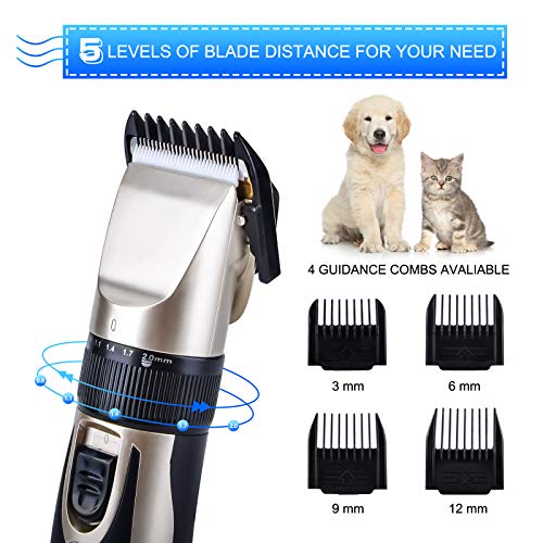 Ninonly Cortapelos Perros Profesional Maquina Cortar Pelo Perros Eléctrico Esquiladora Silencioso Inalámbrica para Mascotas Perros y Gatos, 5 Longitud Ajustable, con 11 Accesorios