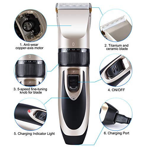 Ninonly Cortapelos Perros Profesional Maquina Cortar Pelo Perros Eléctrico Esquiladora Silencioso Inalámbrica para Mascotas Perros y Gatos, 5 Longitud Ajustable, con 11 Accesorios