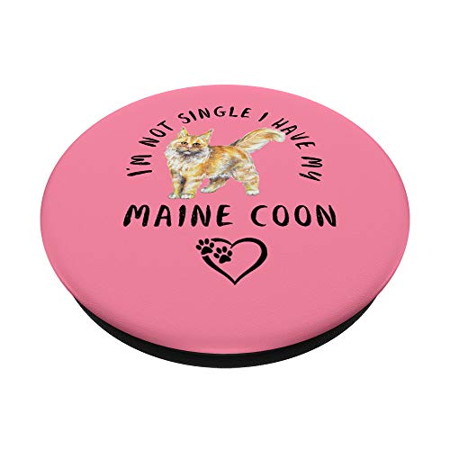 No estoy soltera tengo mi Maine Coon Dia San Valentín PopSockets PopGrip: Agarre intercambiable para Teléfonos y Tabletas
