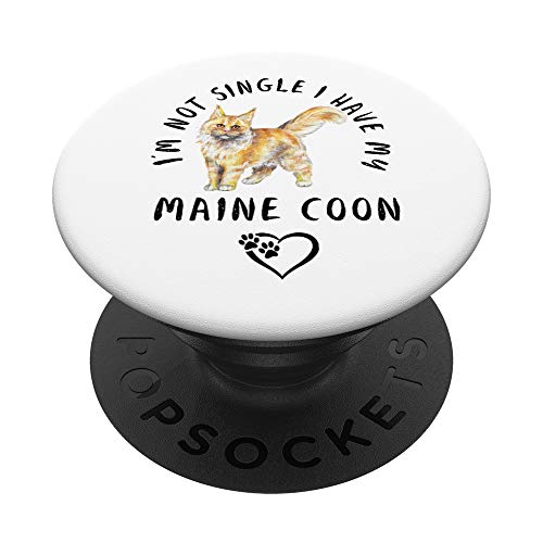 No estoy soltera tengo mi Maine Coon Dia San Valentín PopSockets PopGrip: Agarre intercambiable para Teléfonos y Tabletas