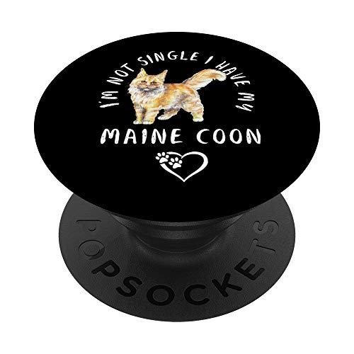 No estoy soltera tengo mi Maine Coon Dia San Valentín PopSockets PopGrip: Agarre intercambiable para Teléfonos y Tabletas