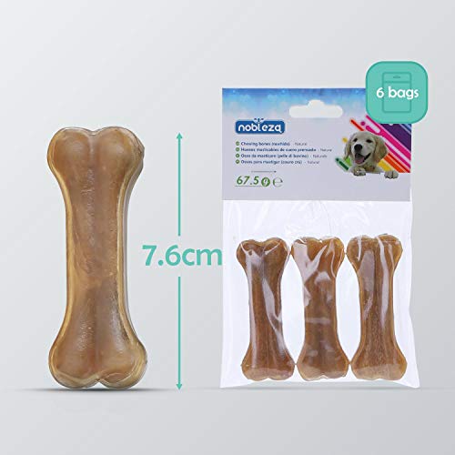 Nobleza - Hueso Prensado para Perros 12PCS (10cm) Fortalecedor de Dientes Stick Dental Dog Snack, Hueso de Nudillos de Cuero Crudo, Hueso para morder, 4 Inches