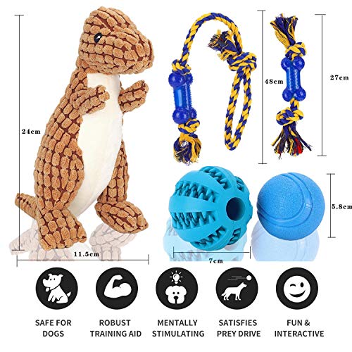 Nobleza - Juguetes para Perros, Juguetes de Cuerdas y Juguetes de Peluche con Sonido, Pelota de Juguete para Cachorros, 5 Piezas de Juguete masticable y chirriante con Bolsa interactivos