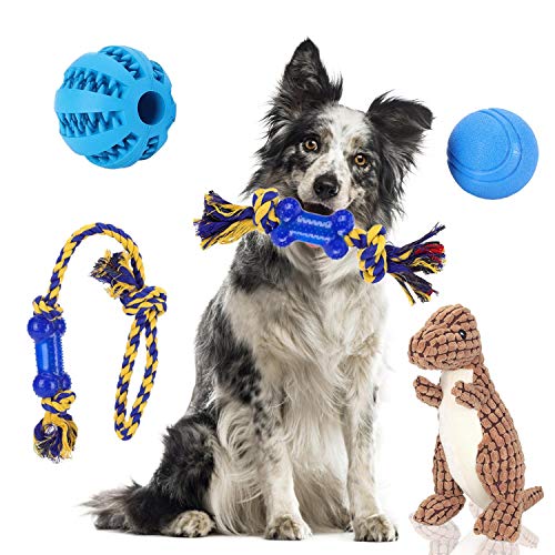 Nobleza - Juguetes para Perros, Juguetes de Cuerdas y Juguetes de Peluche con Sonido, Pelota de Juguete para Cachorros, 5 Piezas de Juguete masticable y chirriante con Bolsa interactivos
