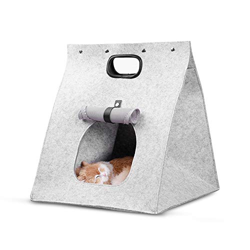 No/Brand Dzmuero Cama Gato Cueva Suave,Cama De Gato Mascota Cómoda Cueva, Tienda Plegable portátil para Gatos, Cama para Gatitos, Nido de Fieltro Impermeable para Gatos (Gris)