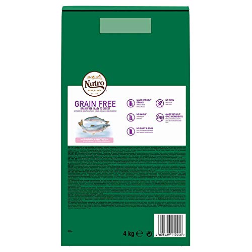 NUTRO Grain Free Gatos Adultos SALMÓN y Pescado Blanco, 4 kg