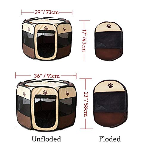 N\X Casetas de perro al aire libre portátil Corral de perros para perros plegable interior cachorro gatos mascota jaula octogonal valla 73x73x43cm café