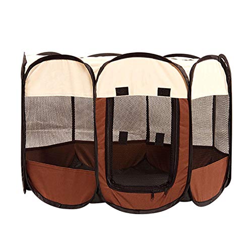 N\X Casetas de perro al aire libre portátil Corral de perros para perros plegable interior cachorro gatos mascota jaula octogonal valla 73x73x43cm café