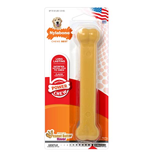 Nylabone Juguete masticable para higiene Dental en Forma de Hueso para Perros con mordida agresiva, Sabor a Mantequilla de Cacahuete, para Perros Adultos de hasta 23 Kilos 107.7 g