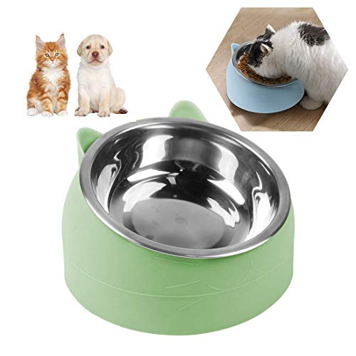 O-Kinee Cuenco del Gato, Tazones para Gatos Antivomitos, Comedero Gato 15° Inclinable Tazón, Cuenco de Alimentación para Gatos, Comederos Perros Gatos, Acero Inoxidable, Base Antideslizante 200 ML