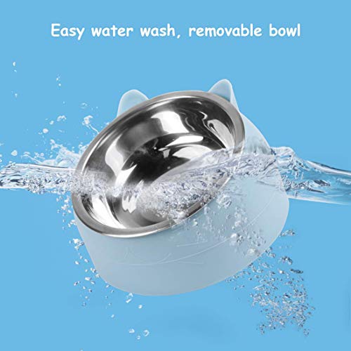 O-Kinee Cuenco del Gato, Tazones para Gatos Antivomitos, Comedero Gato 15° Inclinable Tazón, Cuenco de Alimentación para Gatos, Comederos Perros Gatos, Acero Inoxidable, Base Antideslizante 200 ML