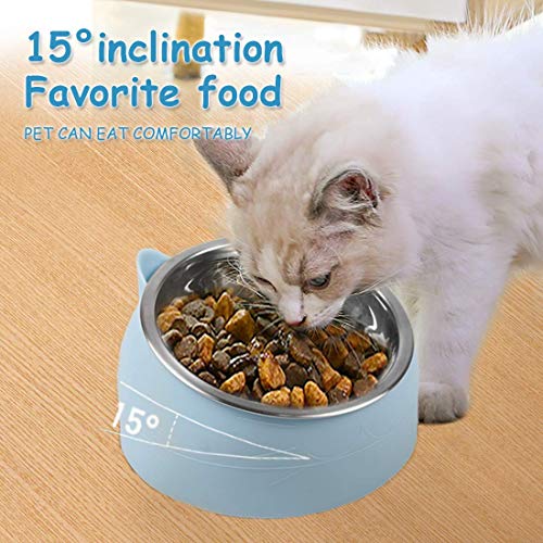 O-Kinee Cuenco del Gato, Tazones para Gatos Antivomitos, Comedero Gato 15° Inclinable Tazón, Cuenco de Alimentación para Gatos, Comederos Perros Gatos, Acero Inoxidable, Base Antideslizante 200 ML