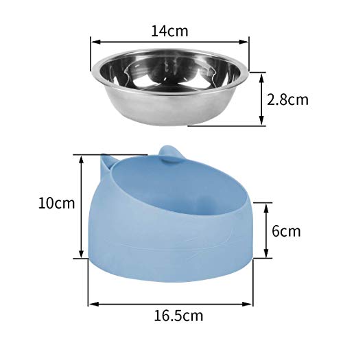 O-Kinee Cuenco del Gato, Tazones para Gatos Antivomitos, Comedero Gato 15° Inclinable Tazón, Cuenco de Alimentación para Gatos, Comederos Perros Gatos, Acero Inoxidable, Base Antideslizante 200 ML