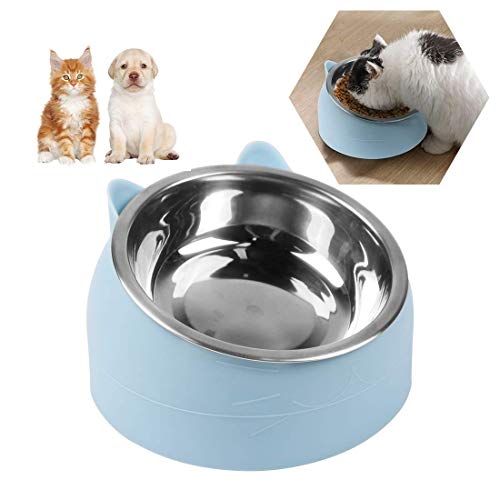 O-Kinee Cuenco del Gato, Tazones para Gatos Antivomitos, Comedero Gato 15° Inclinable Tazón, Cuenco de Alimentación para Gatos, Comederos Perros Gatos, Acero Inoxidable, Base Antideslizante 200 ML