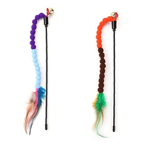 Odoukey Azul Naranja Pluma del Gato del Tren de formación Gatito Juguete 2pcs Gato de Juguete Interactivo con Plumas
