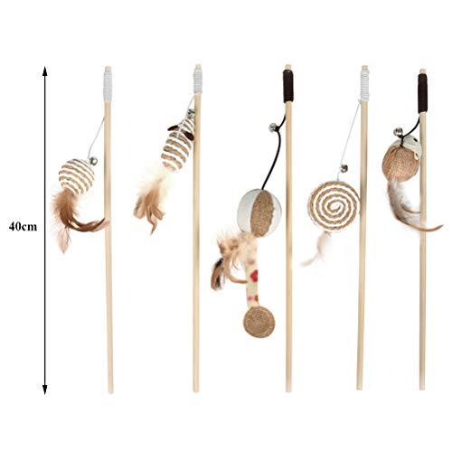 OFNMY 5pcs Juguetes para Gatos con Plumas Interactivo Varita de Vara Caña de Juegos