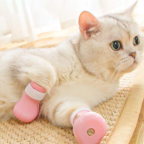 OMKMNOE - Botas antiarañazos, silicona para pies de baño para mascotas, protección ajustable, para gatos, patas, para el hogar, tratamiento de revisión, color rosa