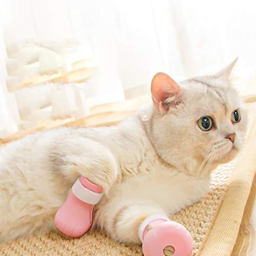 OMKMNOE - Botas antiarañazos, silicona para pies de baño para mascotas, protección ajustable, para gatos, patas, para el hogar, tratamiento de revisión, color rosa