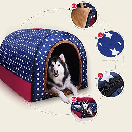 OMKMNOE Cuevas De Perros, Cavidad para Gatos, Cama para Perros, Cama De Gato, Hut Big Dog Hut Winter Warm Warm Warkable Nest Medium Dog Dorado Cabello De Oro Casa De Perro,Azul,XL
