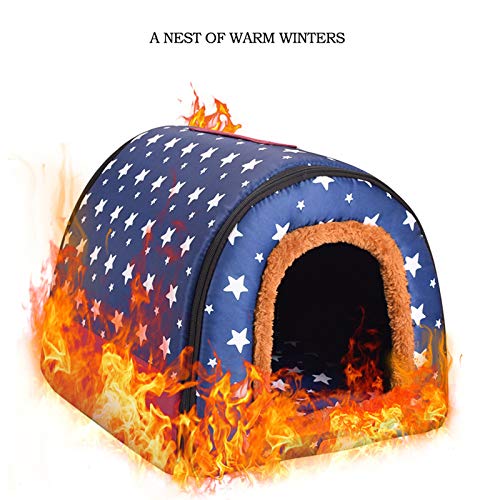 OMKMNOE Cuevas De Perros, Cavidad para Gatos, Cama para Perros, Cama De Gato, Hut Big Dog Hut Winter Warm Warm Warkable Nest Medium Dog Dorado Cabello De Oro Casa De Perro,Azul,XL