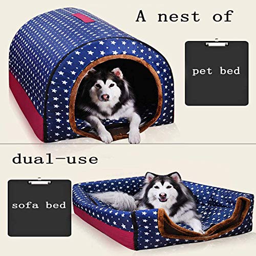 OMKMNOE Cuevas De Perros, Cavidad para Gatos, Cama para Perros, Cama De Gato, Hut Big Dog Hut Winter Warm Warm Warkable Nest Medium Dog Dorado Cabello De Oro Casa De Perro,Azul,XL