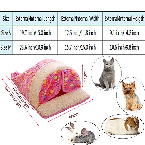 Oncpcare Cama cálida de invierno para animales pequeños con cortina, cama desmontable para gatos, conejos, conejos, cobayas, cobayas, conejos, chinchillas, degu, hurones, cobayas, erizos